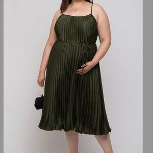 Forest Green Pleated Sleeveless Waist Tie Maternity Plus Maxi Dress Pink Blush
